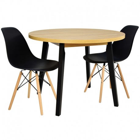 Stół okrągły 100 cm + 2 CZARNE krzesła