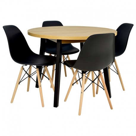 Stół okrągły 100 cm + 4 CZARNE krzesła