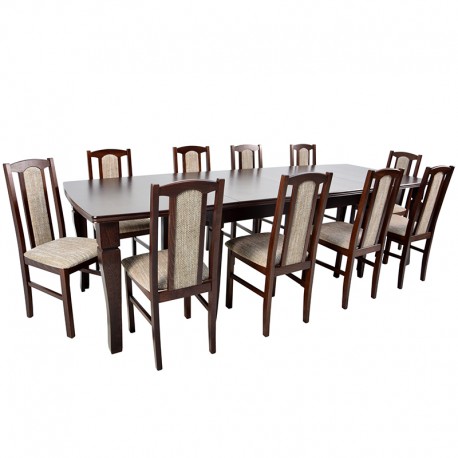 Stół rozkładany do 400 cm + 10 krzeseł orzech